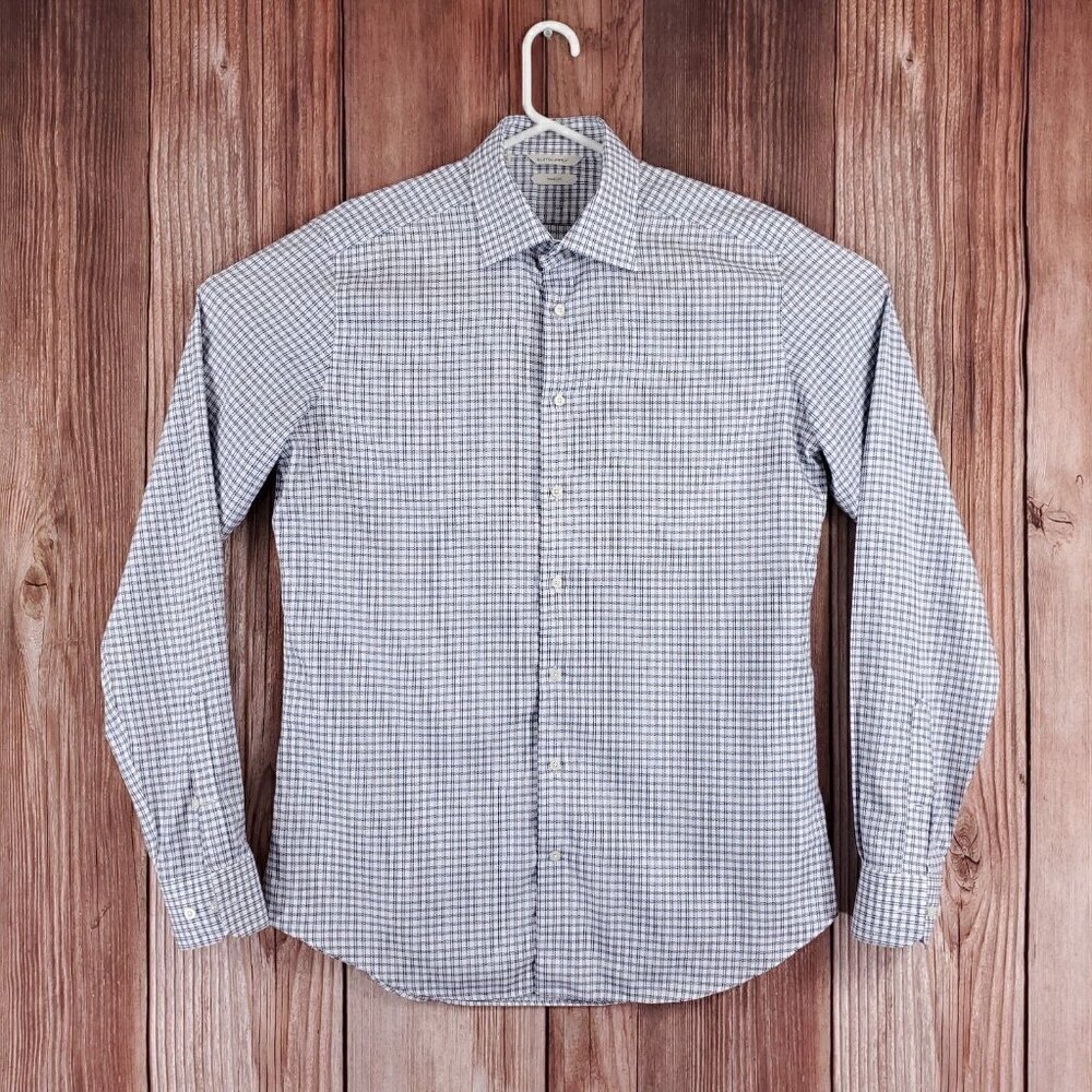 Suitsupply Mens Size 16.5L 42-7 Traveller Slim Fit LS Button Up Shirt White Blue